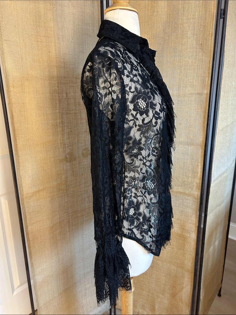 Tasha Polizzi Estate Black Sheer Lace Blouse dramatic bell cuffs Size Small - Picture 5 of 16